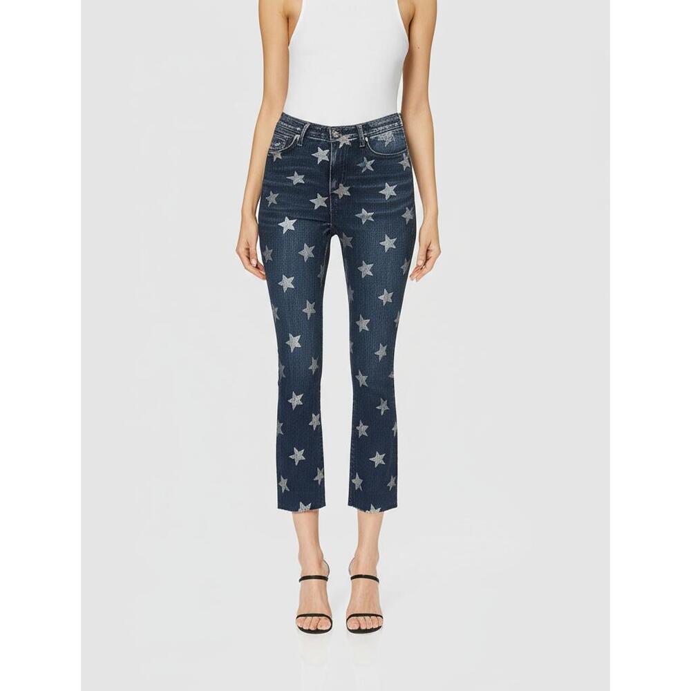 CURRENT/ELLIOTT Jeans Women's 30" W Blue Cropped Frayed Star Print High Rise VTG